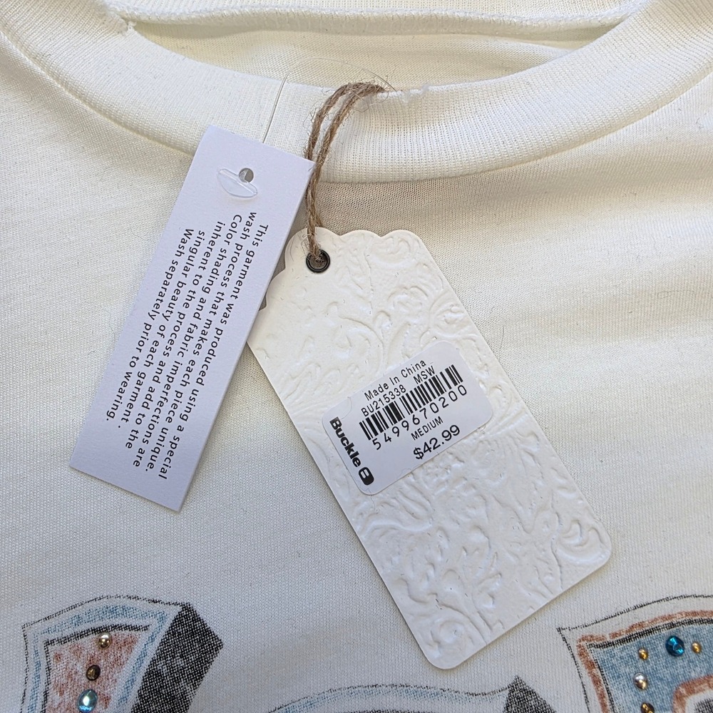 Sterling & Stitch Women Yee Haw Graphic Tee Cream Studded Western T-Shirt M NWT - Picture 4 of 8